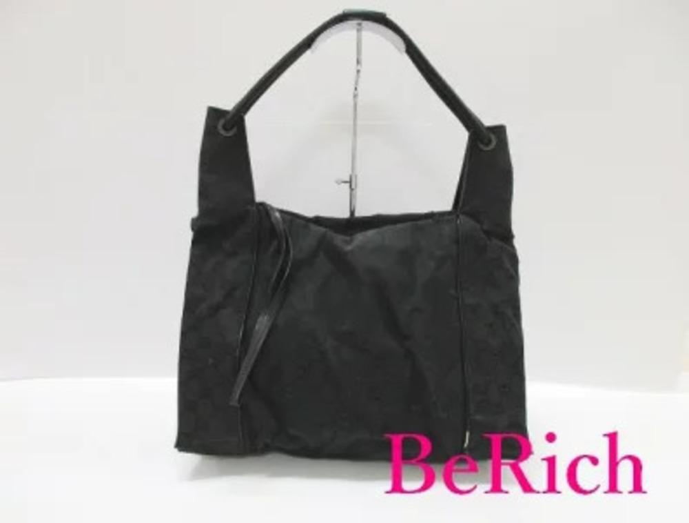 Gucci Shoulder Bag Handbag GG Black Canvas Leather Tote